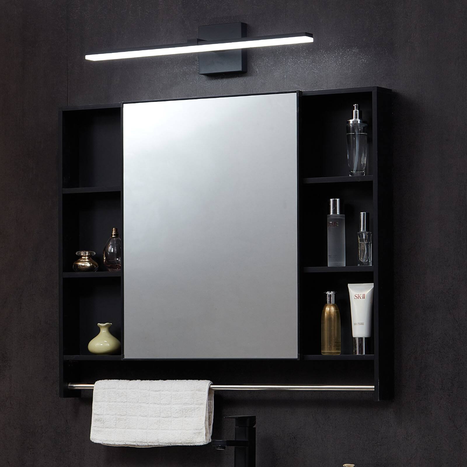 Front. VEVOR - Bathroom Vanity Light Bar, 24.02-Inch, LED Modern Light Fixture Over Mirror, with 360° Rotatable, IP44 Waterproof, 18W - Black.