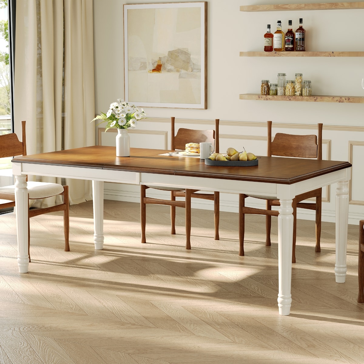 Loheer - Rectangular Dining Table with Turned Legs, Wood Style for Dining Room and Kitchen - Natural