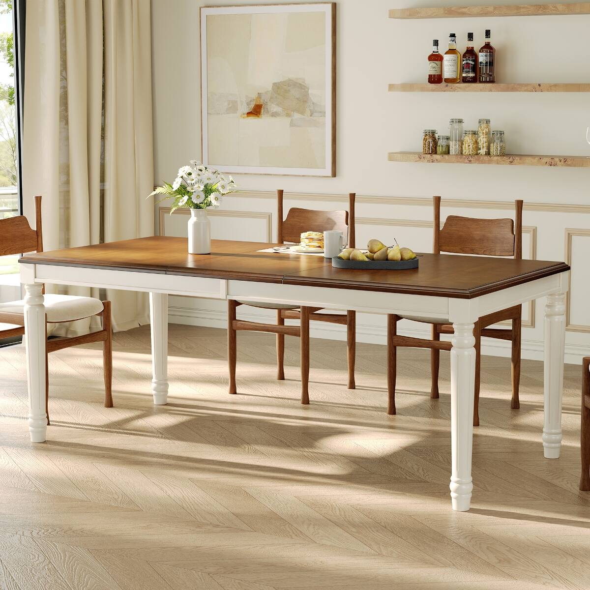 Front. Loheer - Loheer Rectangular Dining Table with Turned Legs, Natural Wood Style for Dining Room and Kitchen - Natural.