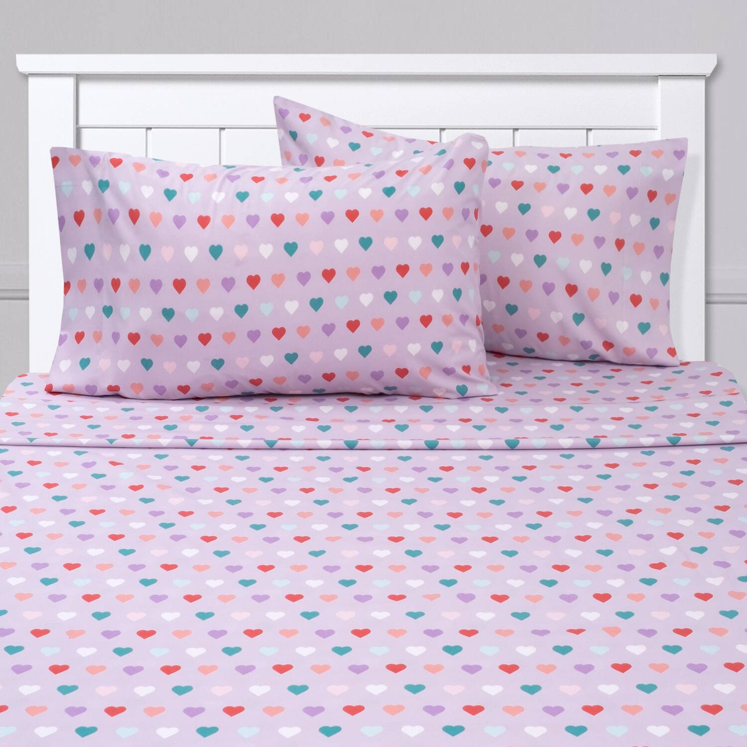 Left. Sweet Home Collection - Kids' Printed Classic & Bright Ultra Soft Microfiber Sheet Sets - Twin - Hearts.