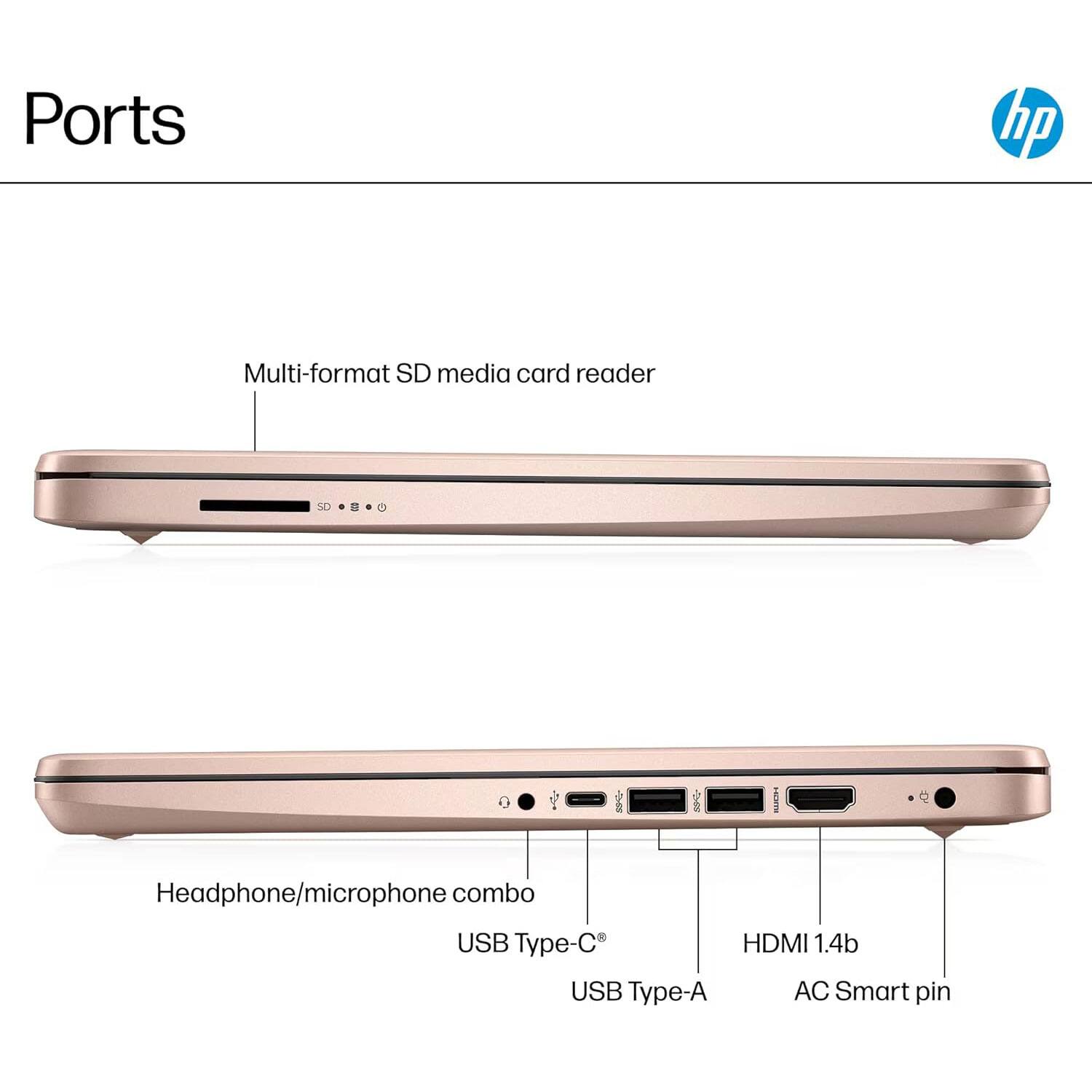 Ports

- Multi-format SD media card reader
- Headphone/microphone combo
- USB Type-C
- HDMI 1.4b
- USB Type-A
- AC Smart pin