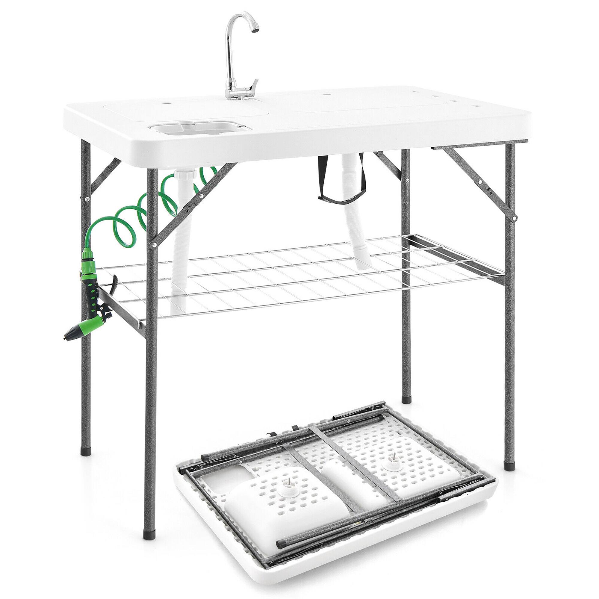 Alt View 9. Gymax - Gymax 2-in-1 Folding Fish Cleaning Table Portable Camping Table w/ Faucet White - White.