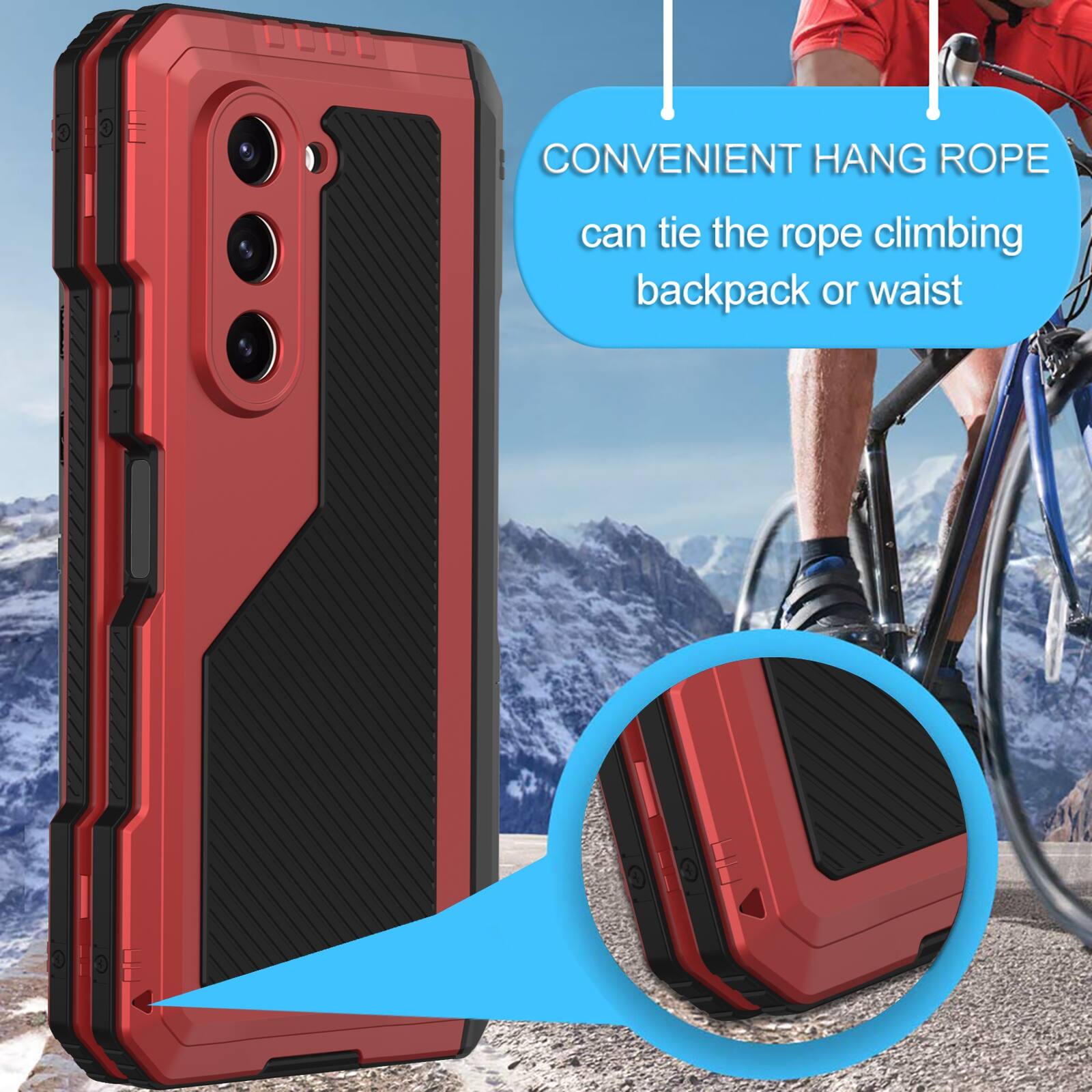 CONVENIENT HANG ROPE  
can tie the rope climbing backpack or waist