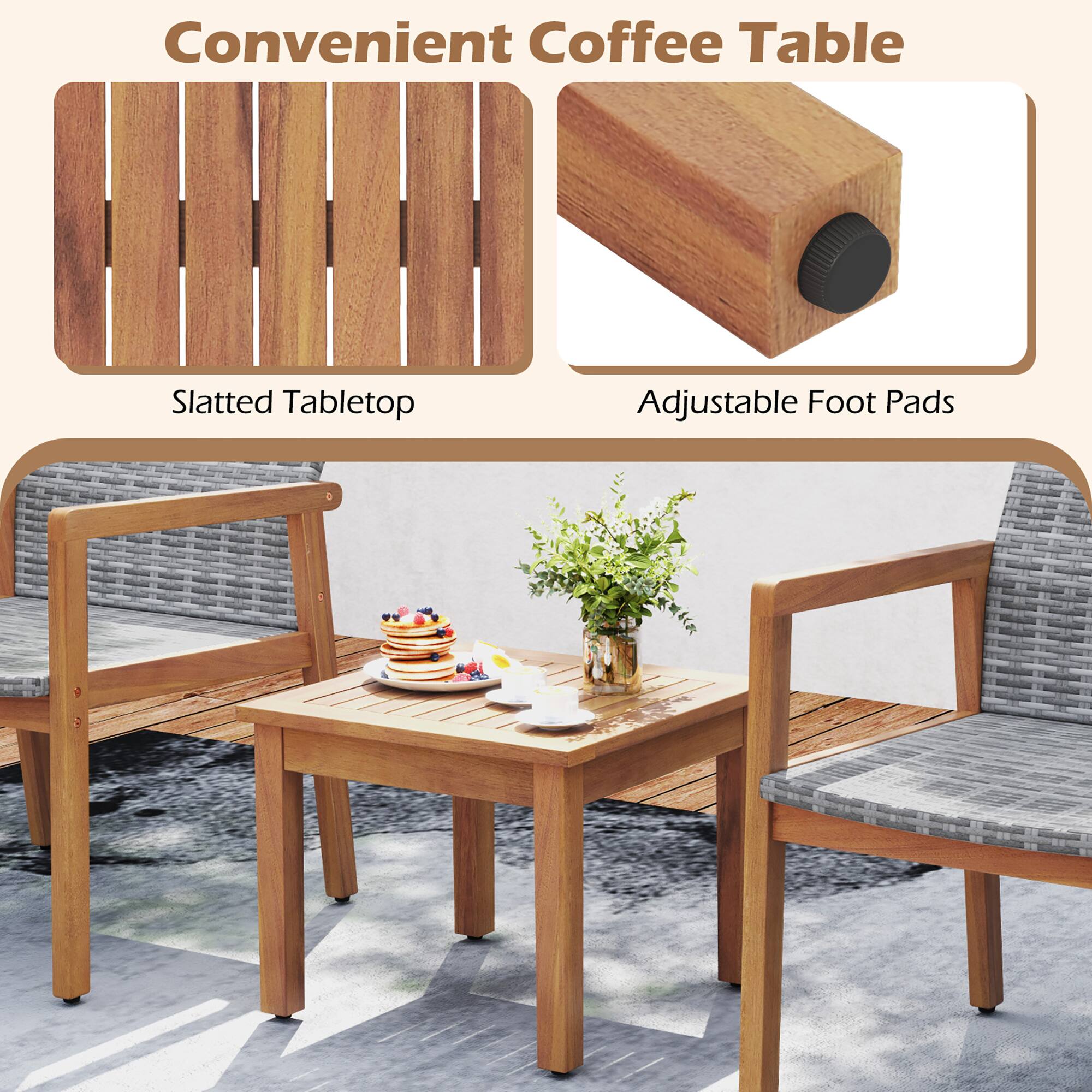 Convenient Coffee Table: Slatted Tabletop and Adjustable Foot Pads