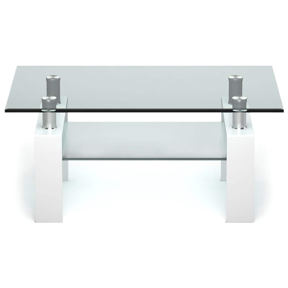 Kadyn - Coffee Table, Modern Sofa Table Tea Table,Rectangle Glass Coffee Table with Metal Legs for Living Room - White