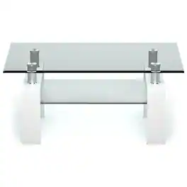 Kadyn - Coffee Table, Modern Sofa Table Tea Table,Rectangle Glass Coffee Table with Metal Legs for Living Room - White
