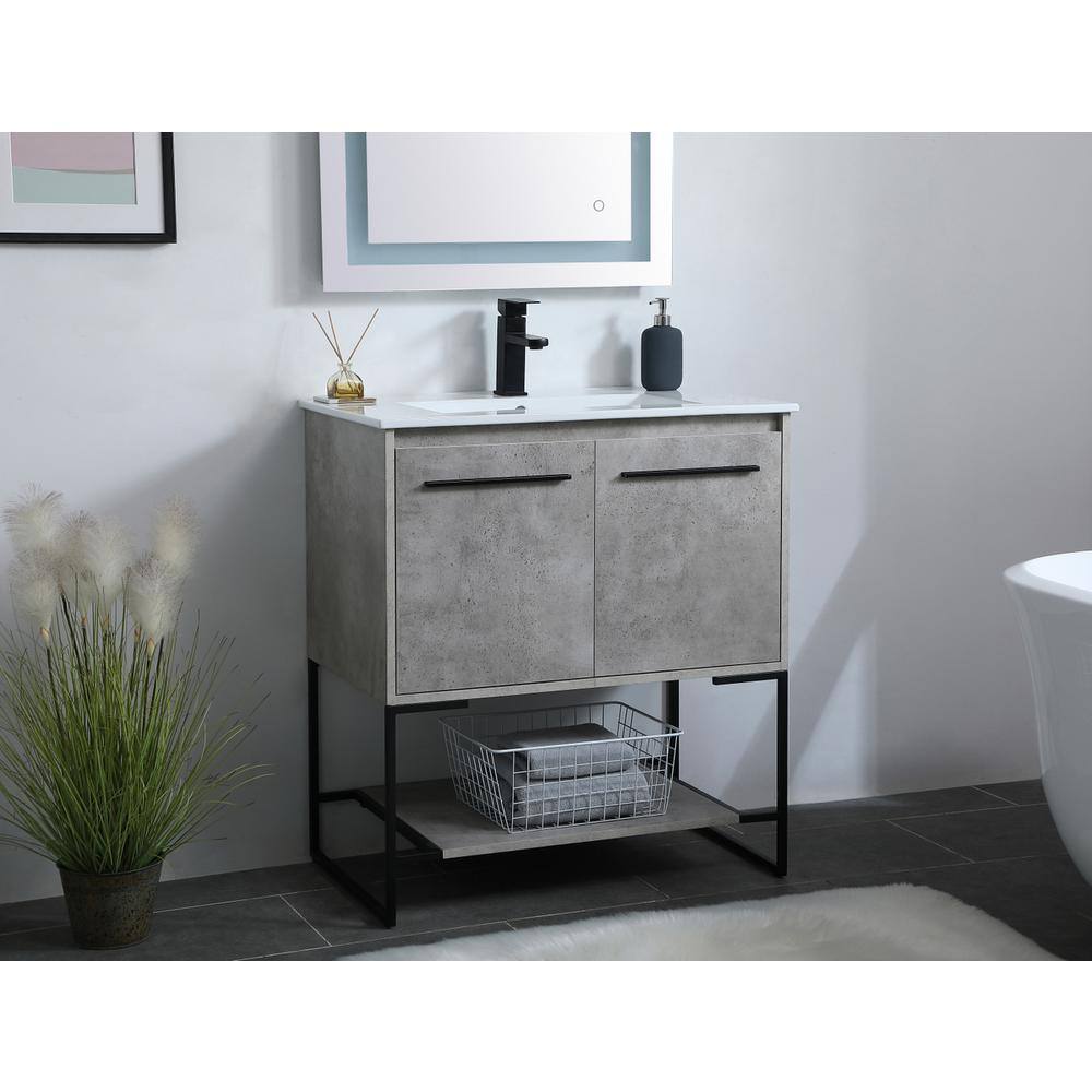 Alt View 9. Elegant Kitchen and Bath - 30 inch Single Bathroom Vanity in Concrete Grey - Concrete Grey.
