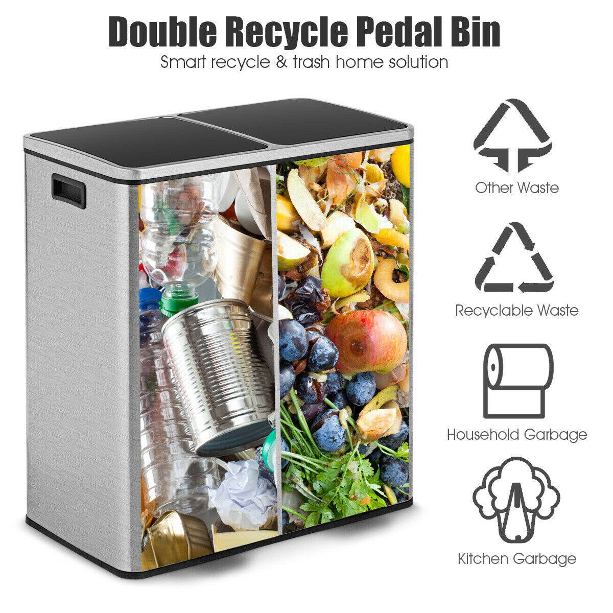 Double Recycle Pedal Bin  
Smart recycle & trash home solution  

Other Waste  
Recyclable Waste  
Household Garbage  
Kitchen Garbage
