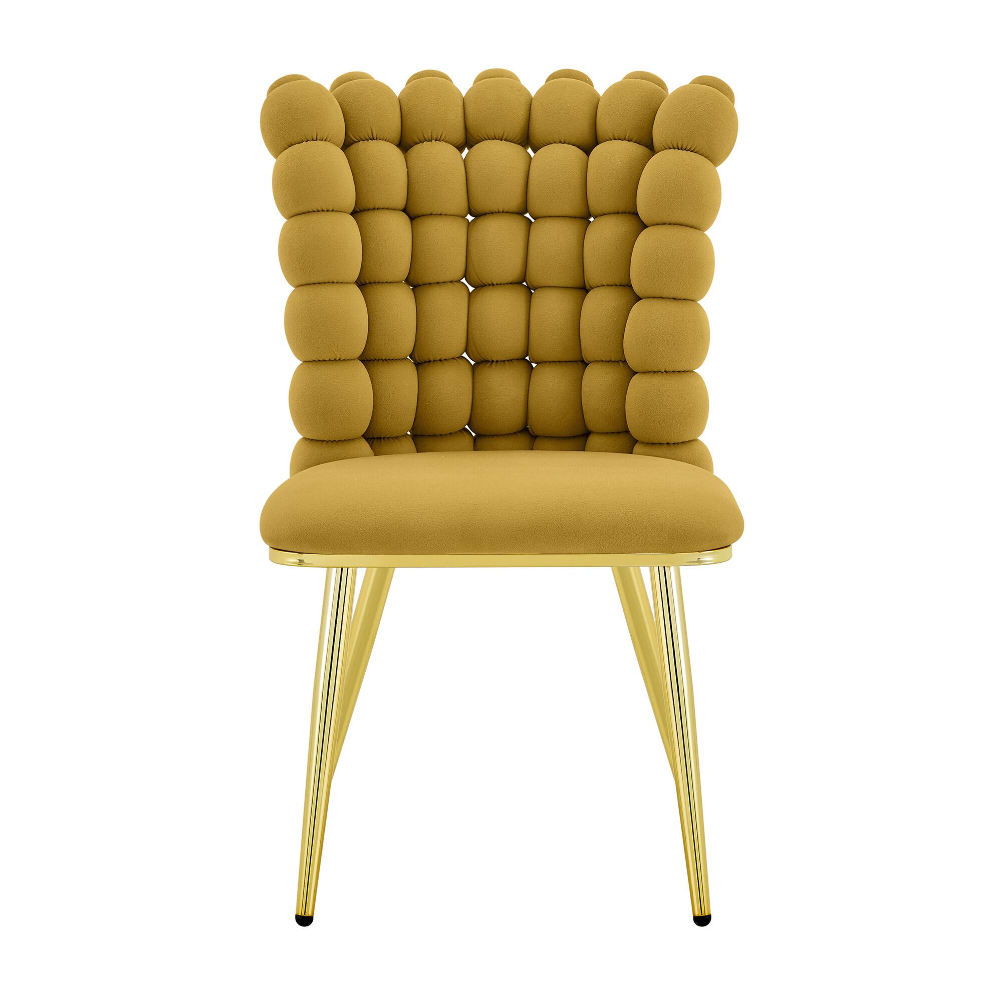 Alt View 10. Loheer - Loheer Accent Dining Chair Tufted Upholstered Vanity Chair with Gold Legs 1.6 ft - Gold,Yellow.