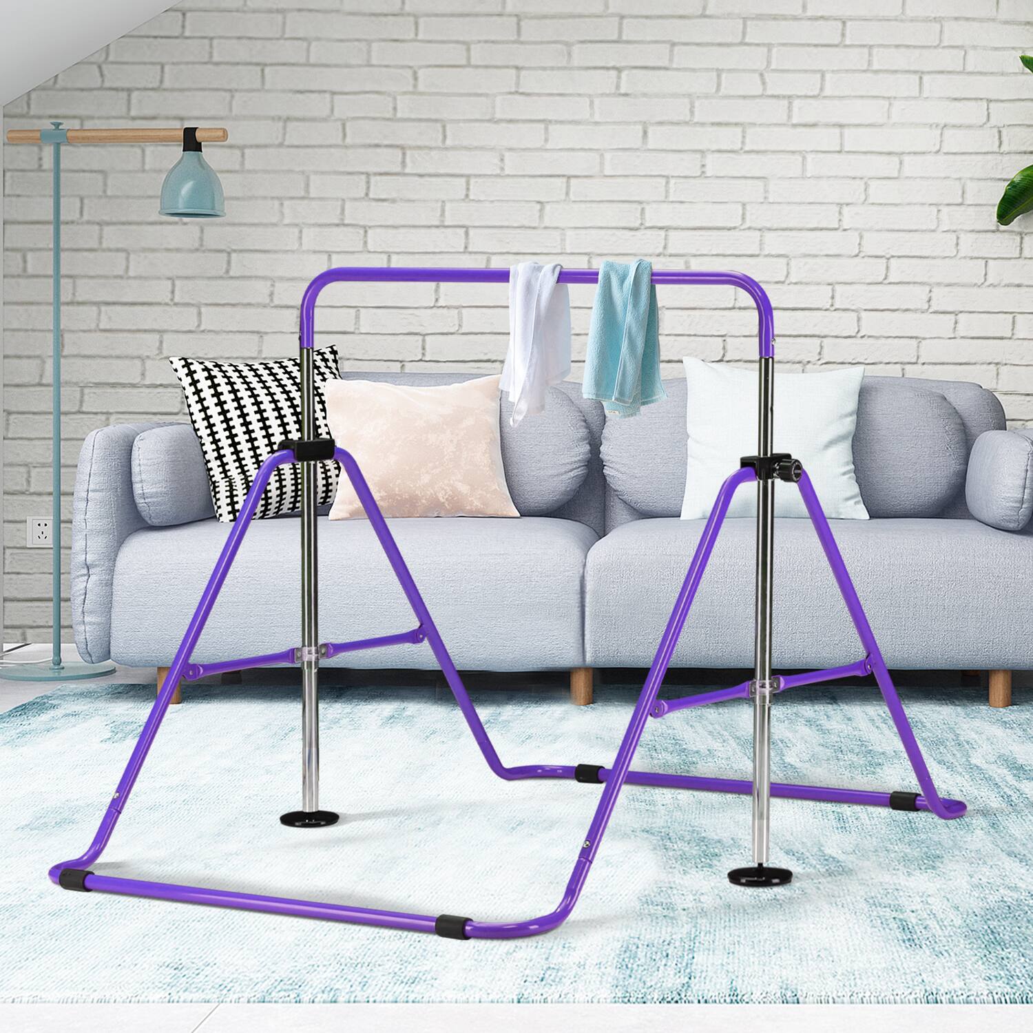 Left. Ainfox - Ainfox Gymnastics Bar Gymnastic Equipment Adjustable Height Gymnastic Training Bar for 3-7 Years Old - purple.