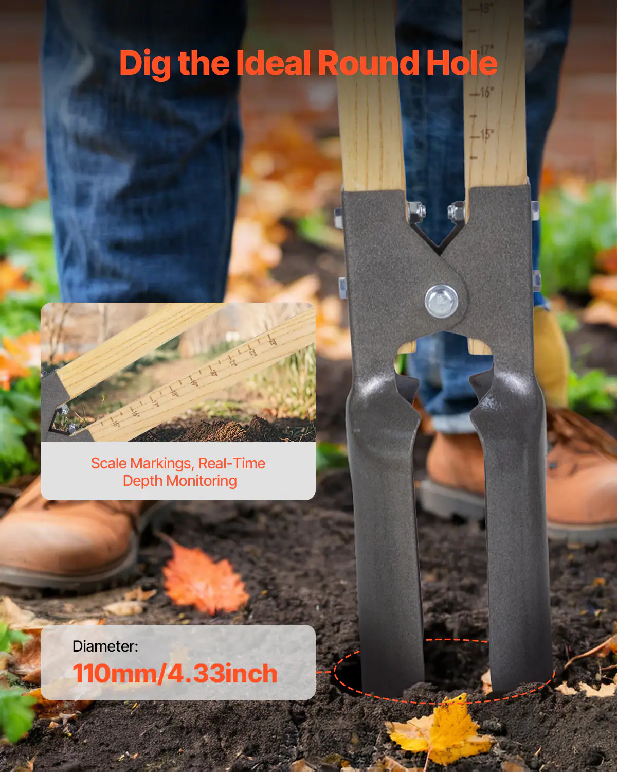 Dig the Ideal Round Hole

Scale Markings, Real-Time Depth Monitoring

Diameter: 110mm/4.33inch
