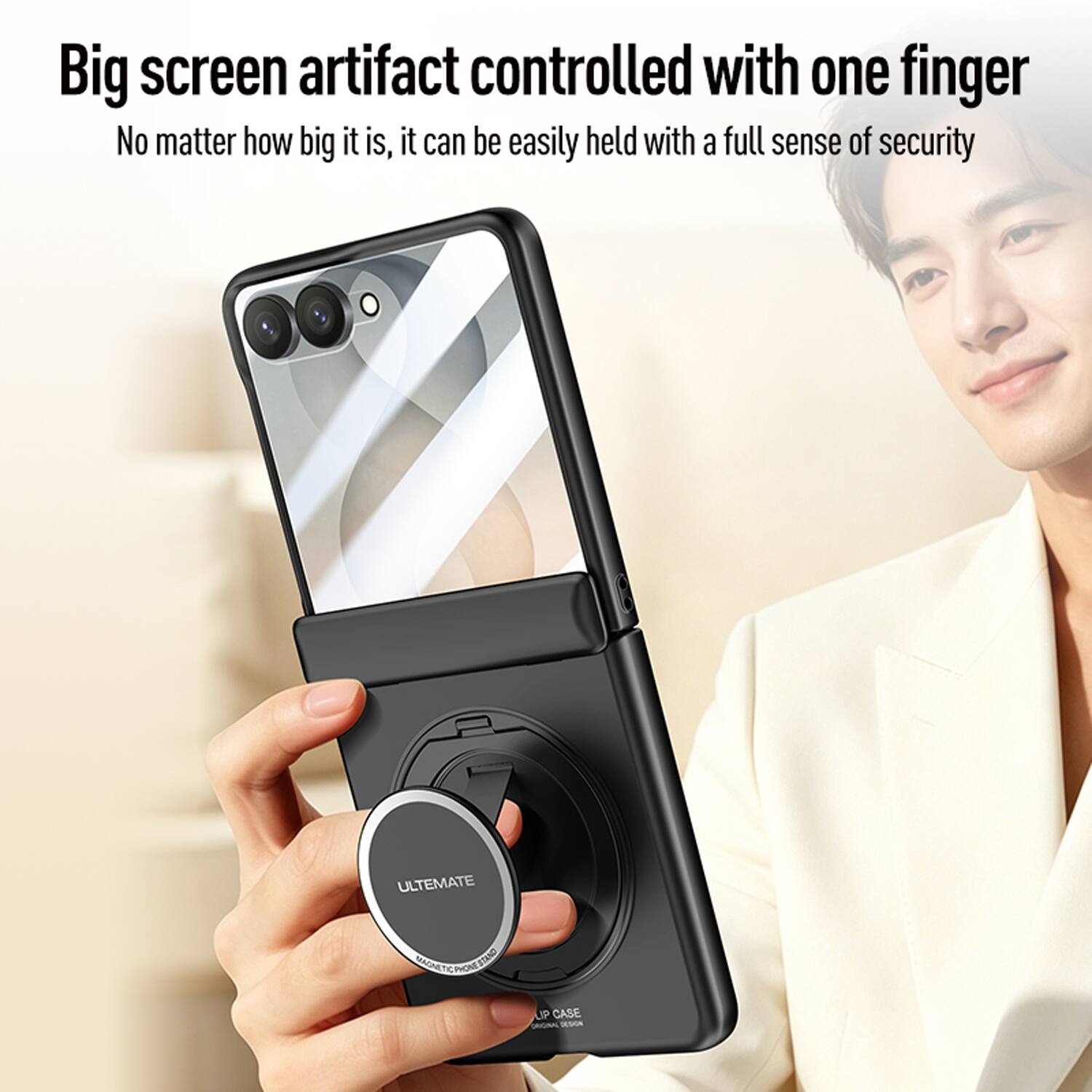 Big screen artifact controlled with one finger  
No matter how big it is, it can be easily held with a full sense of security  

ULTIMATE WSCRONI MAETS PHONE STANO JP CASE