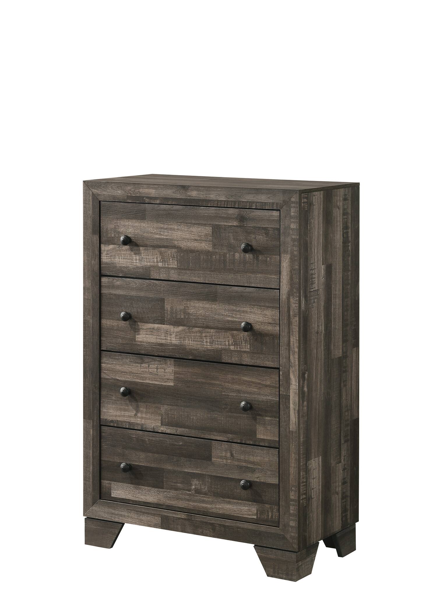 Front. TinyHomie - 1pc Rustic Four Drawers Storage Tall Chest Brown Gray Finish Wooden Bedroom Furniture - Gray and Rustic Brown.