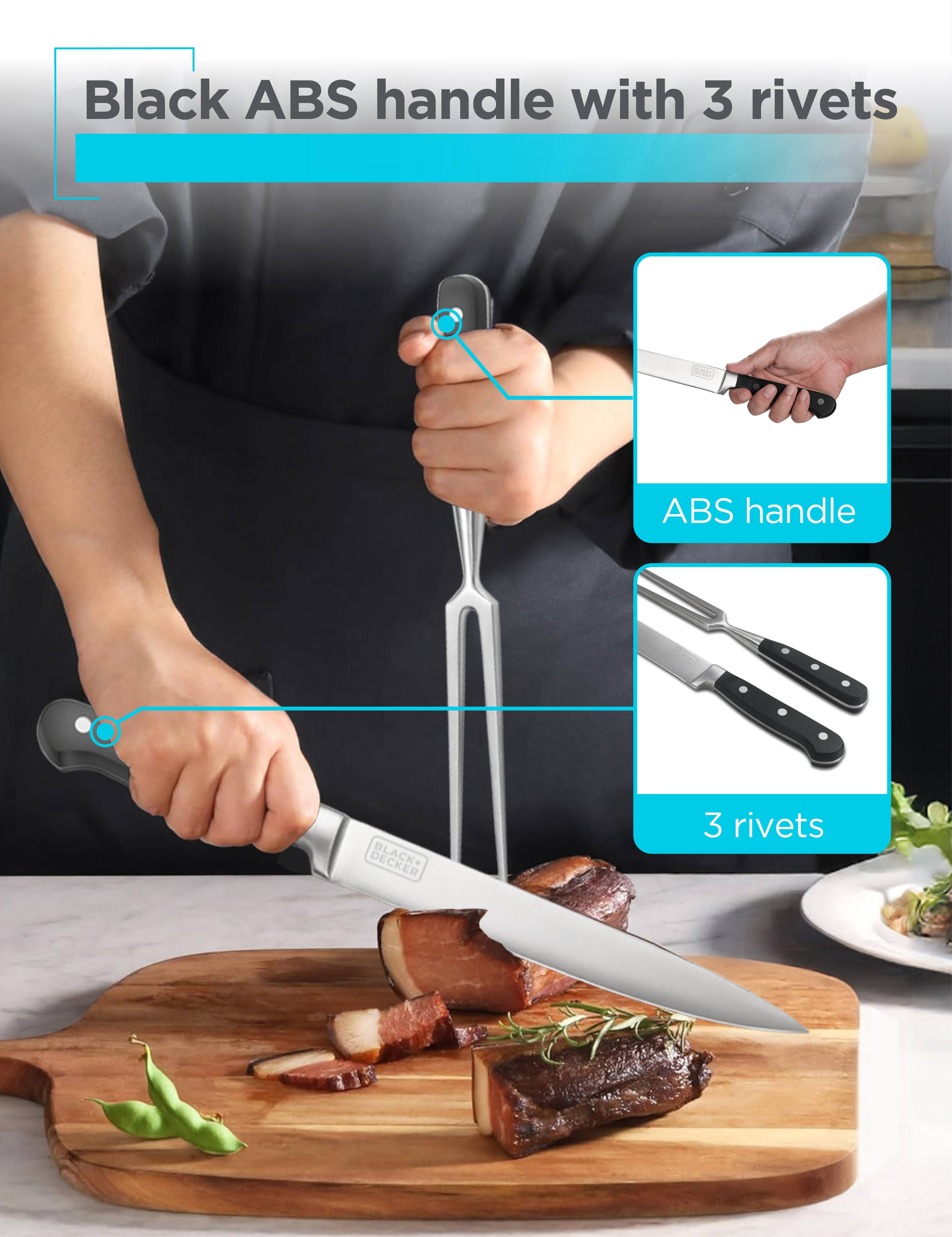 Black ABS handle with 3 rivets.