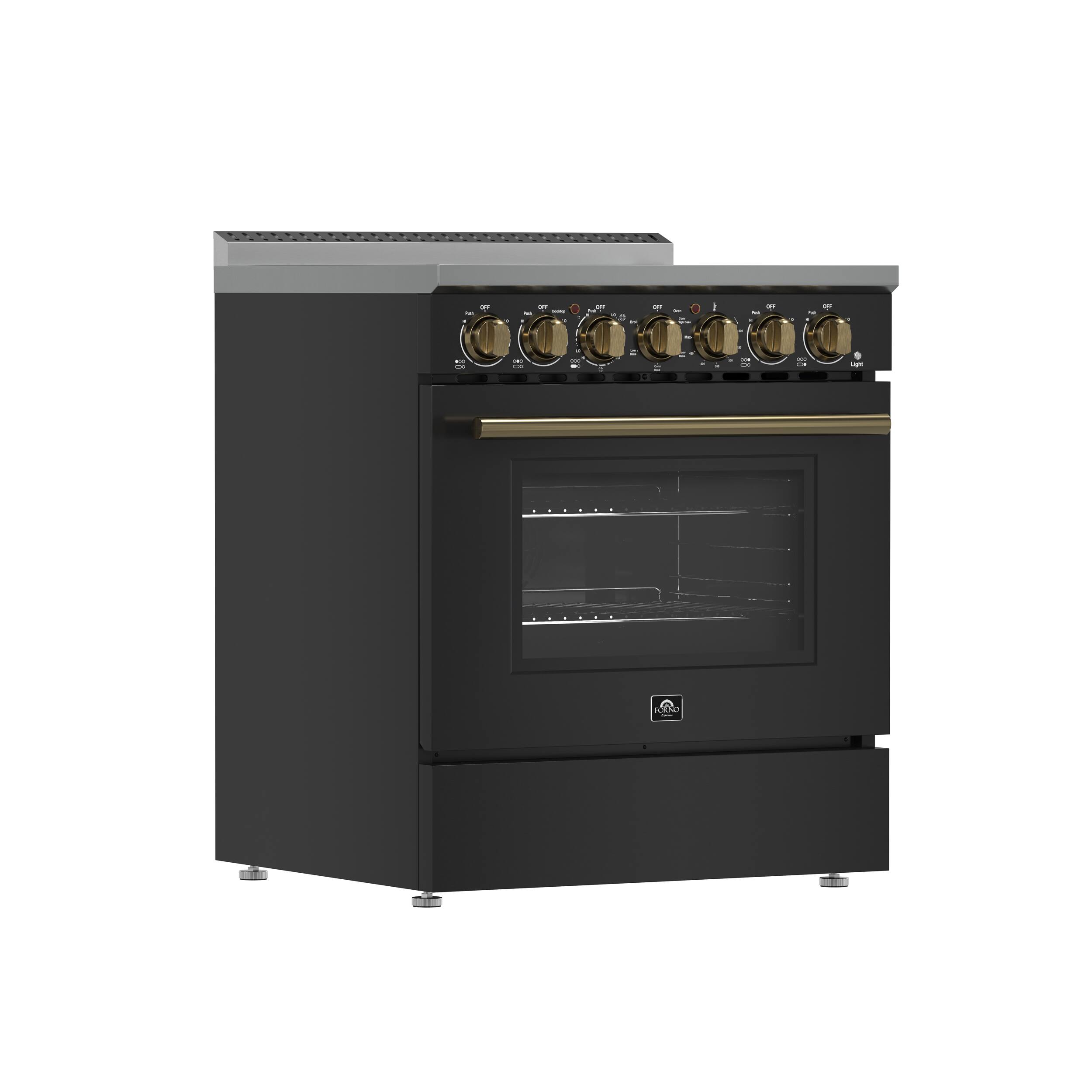 Angle. Forno Appliances - Paolo 4.38 cu. ft. Freestanding Electric True Convection Range with Warming Zone - Black.