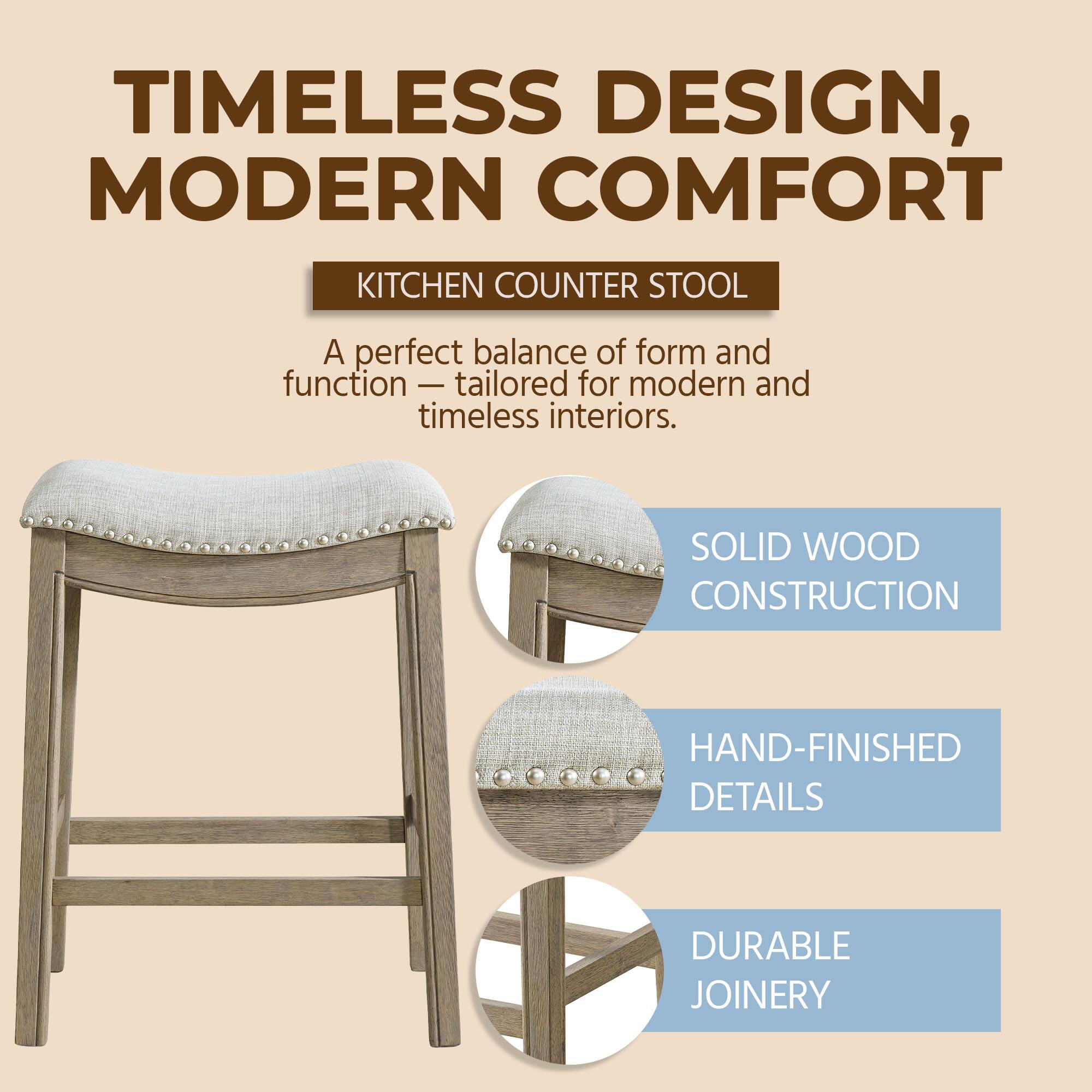 TIMELESS DESIGN, MODERN COMFORT  
KITCHEN COUNTER STOOL  
A perfect balance of form and function — tailored for modern and timeless interiors.  

SOLID WOOD CONSTRUCTION  
HAND-FINISHED DETAILS  
DURABLE JOINERY
