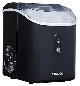 NewAir - 26 lbs. Countertop Nugget Ice Maker in Matte Self-Cleaning Button and Easy-Pour Waterspout - Black
