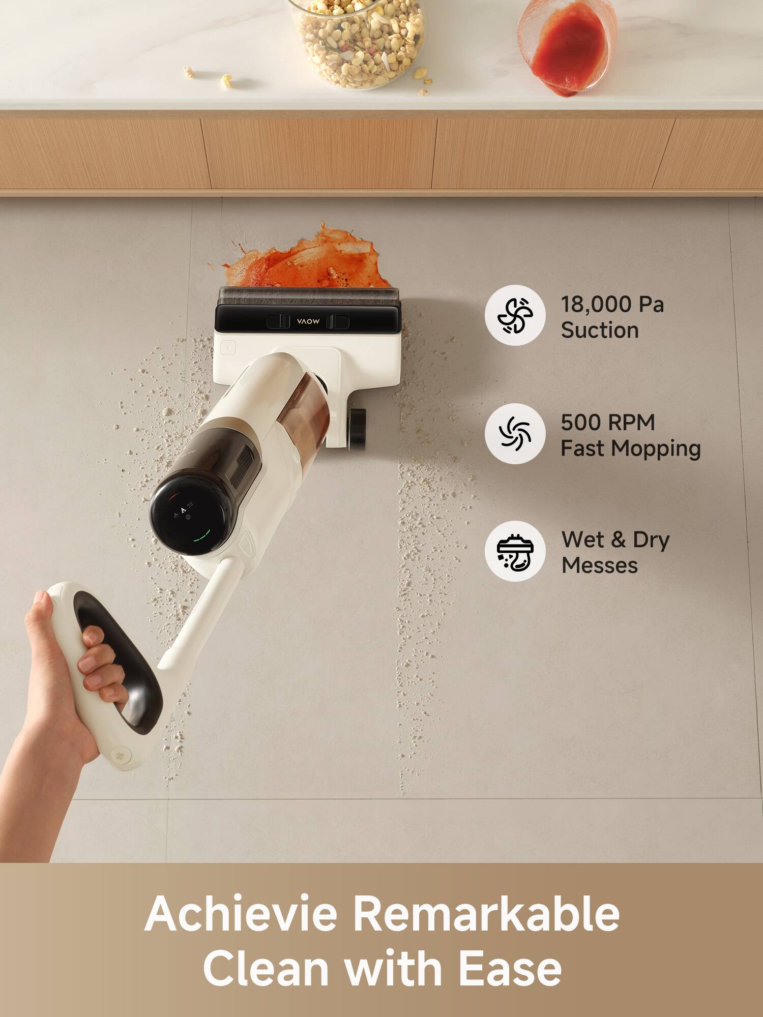 VAOW 18,000 Pa Suction 500 RPM Fast Mopping Wet & Dry Messes Achieve Remarkable Clean with Ease