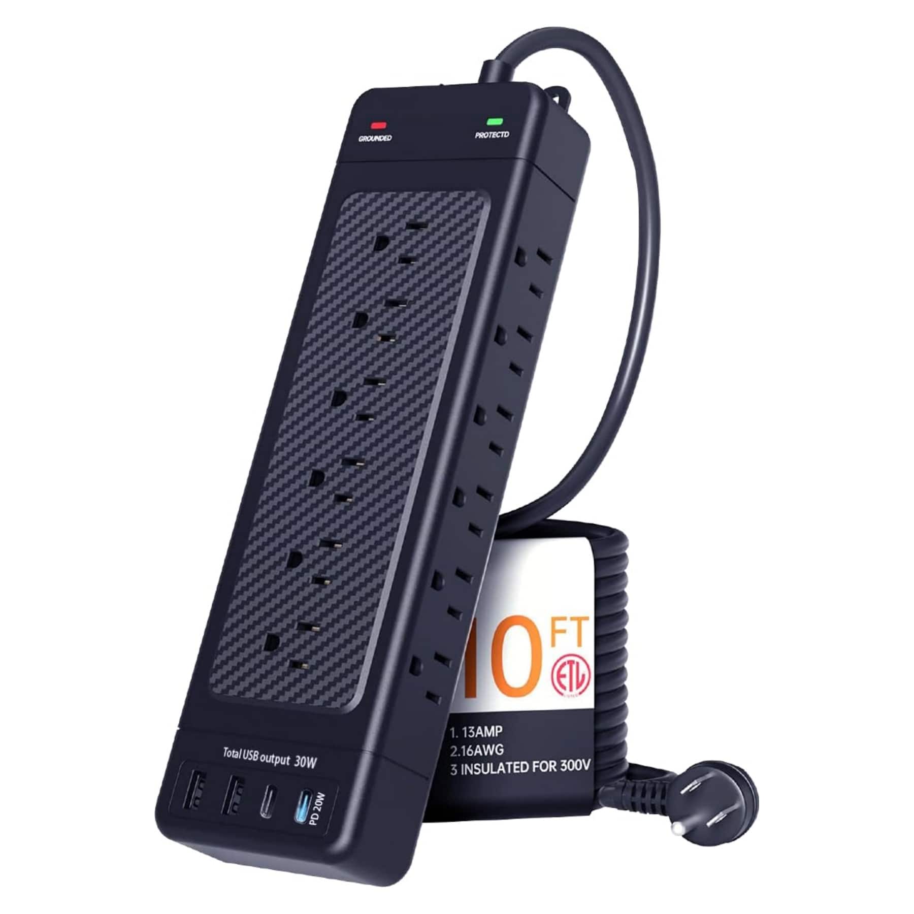 Dazzed Corner - Power Strips,10 ft Extension Cord - Black