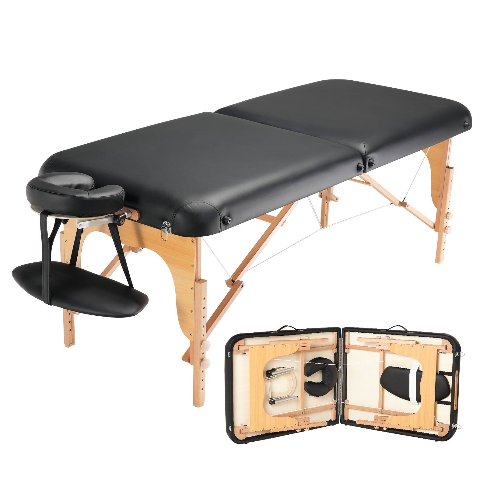 VEVOR - Professional Wide Massage Table 30" W, Heavy Duty Folding Massage Table - Black