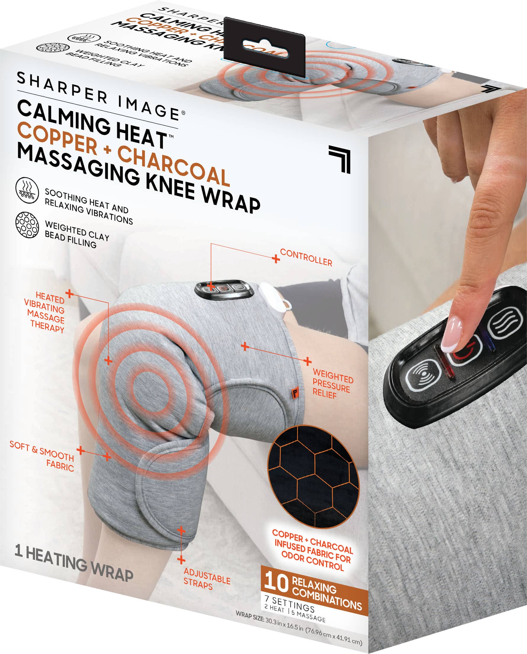 Calming Heat Charcoal + Copper Infused Massaging Knee Wrap Gray
