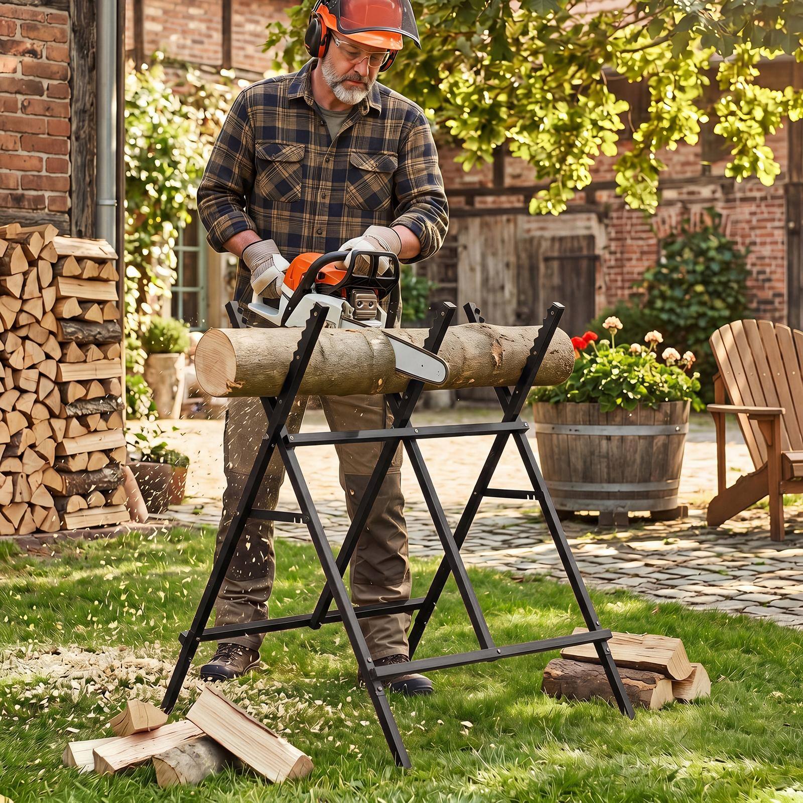 Alt View 3. Costway - Costway Folding Log Saw Horse with Anti-Slip Sawteeth and Non-Slip Foot Pads for Firewood - Black.