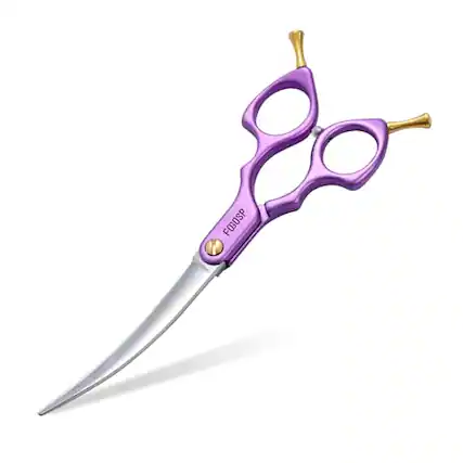Front. Vulpecula Spade - Professional Curved Dog Grooming Scissors with Sharper Self Grinding lightweight and finely trimmed split structure.