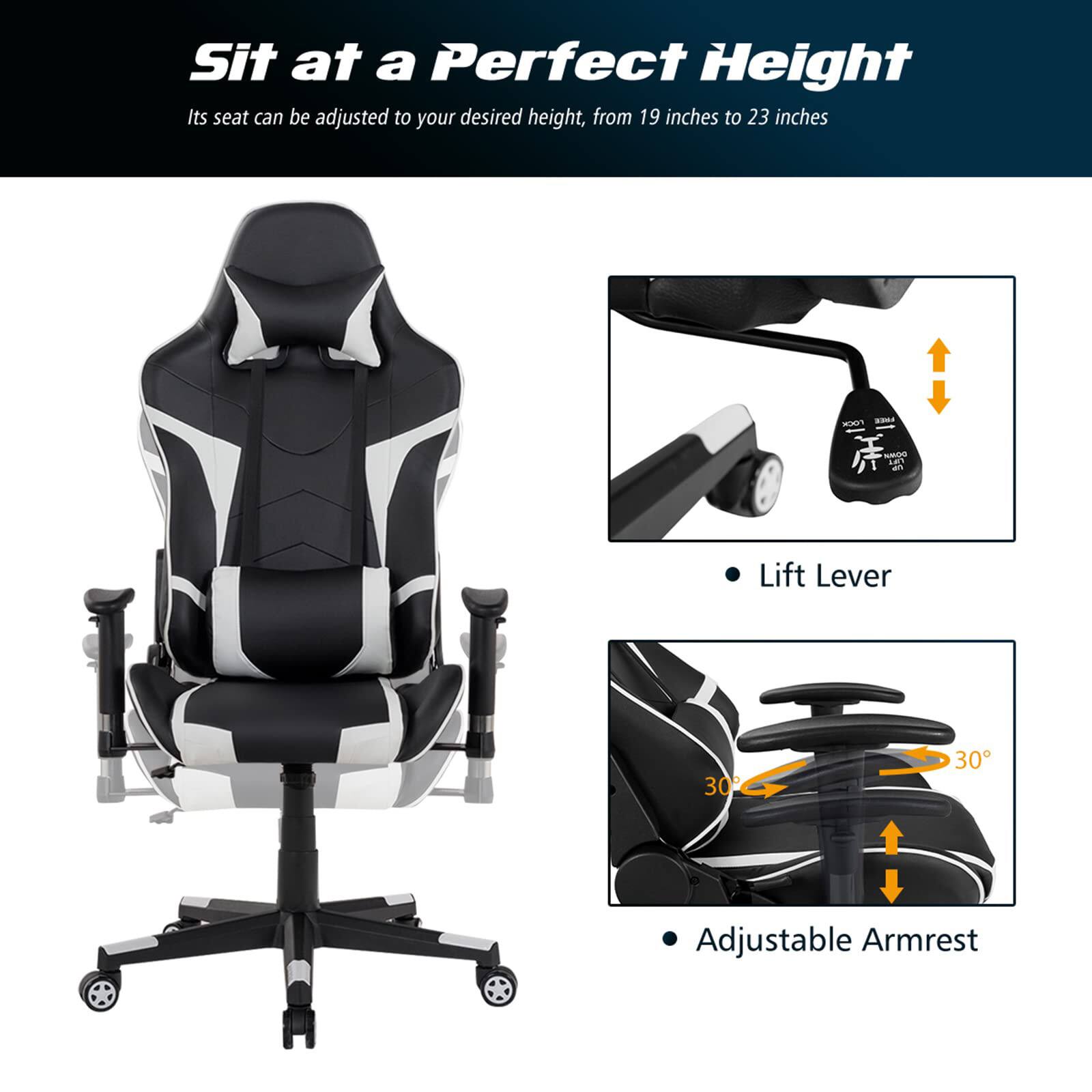 Sit at a Perfect Height Its seat can be adjusted to your desired height, from 19 inches to 23 inches. Lift Lever 30 30 Adjustable Armrest