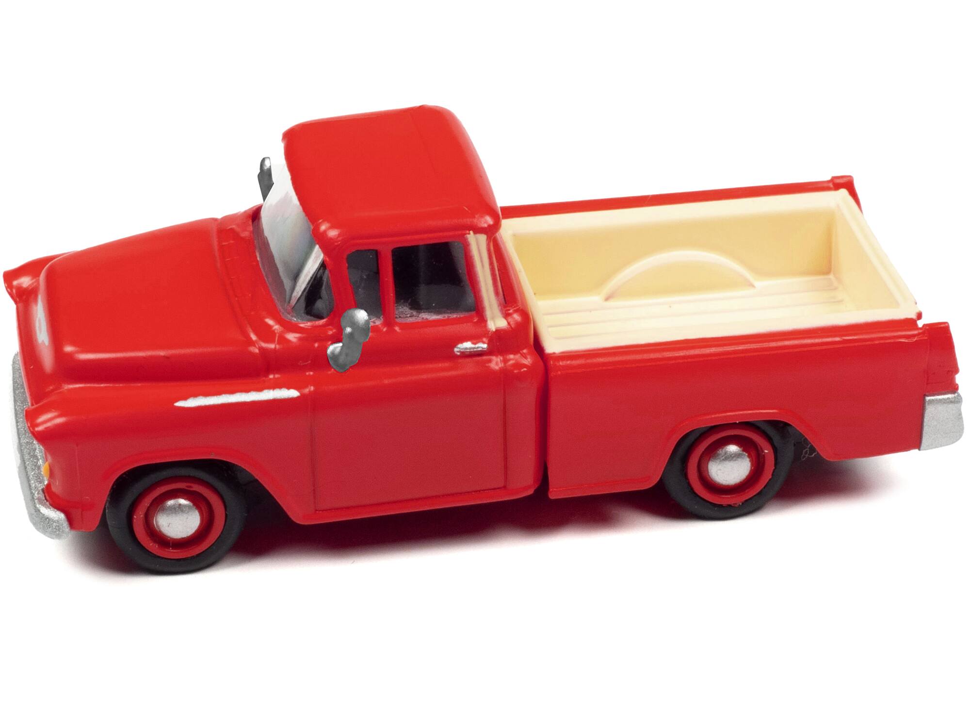 Alt View 1. Classic Metal Works - 1955 Chevrolet Cameo Pickup Truck Red and Ivory 1/87 (HO) Scale Model Car by Classic Metal Works.