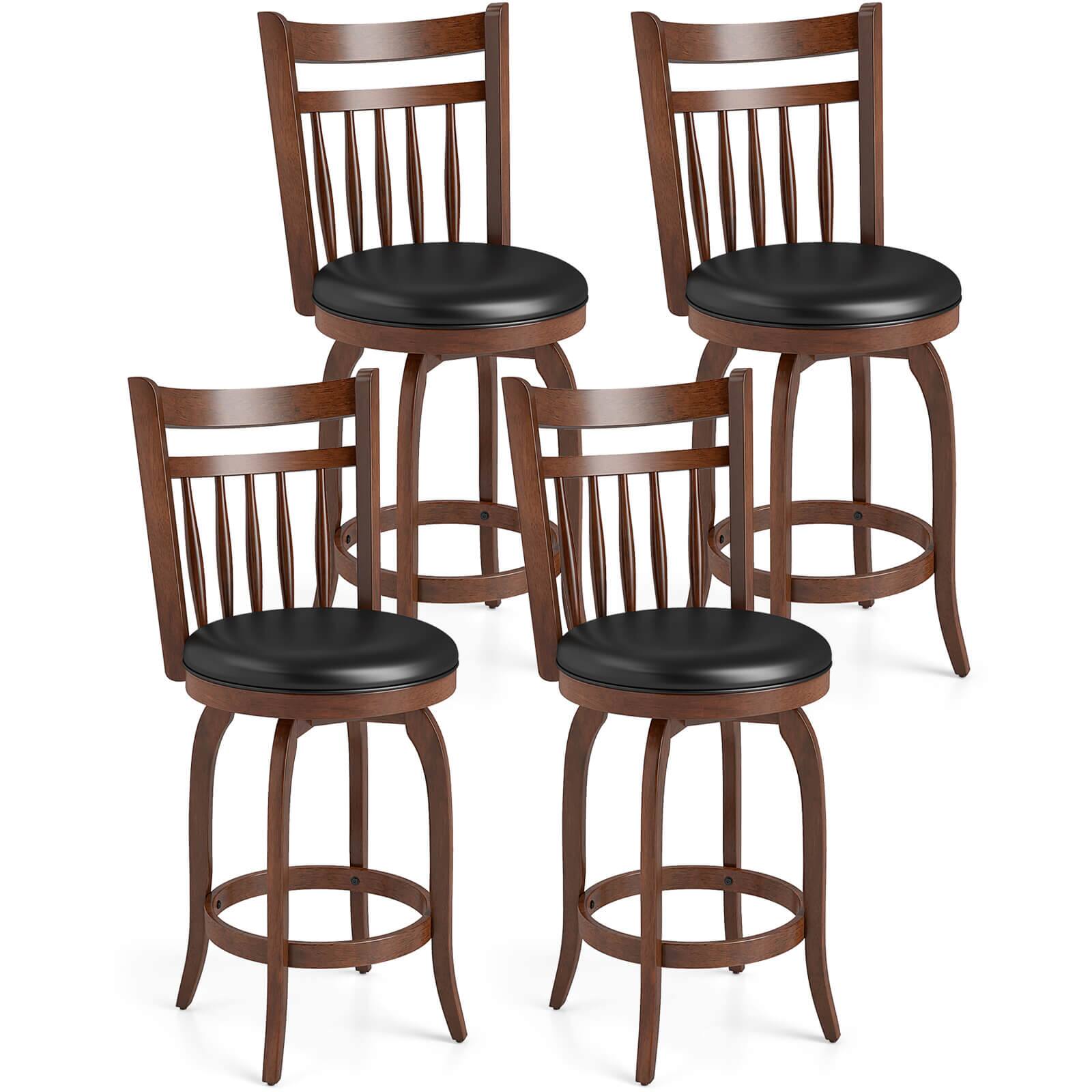 "Costway - 24"" Swivel Bar Stools Set of 4 with Backs, Solid Wood Legs & Footrest for Home Bar - Expresso" price history on PriceWatchPro
