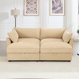 Aukfa - 2-Seater Sofa with 2 Storage Footstools - Pull-Out Drawers Under Each Seat, Chenille Fabric - Hazelwood