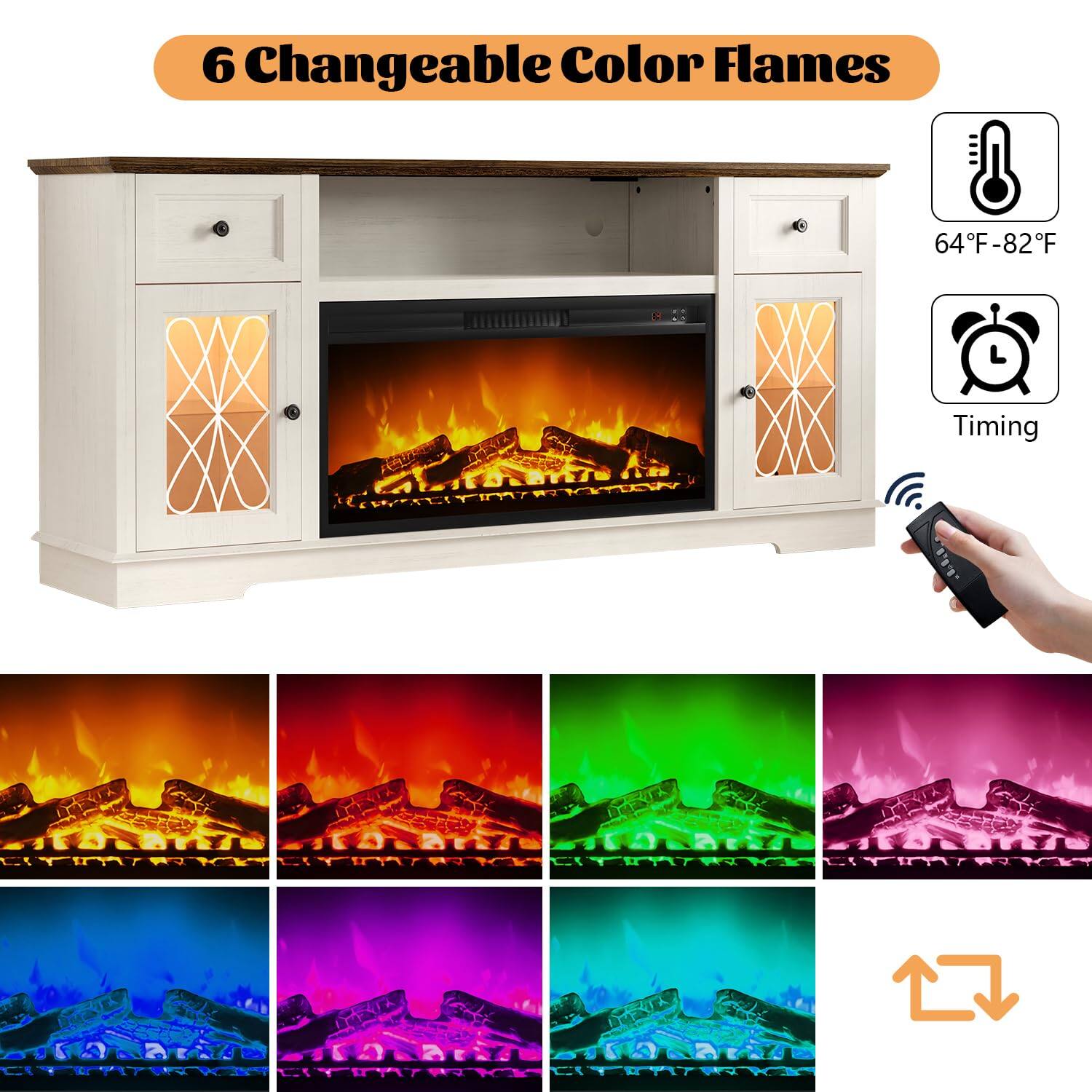 6 Changeable Color Flames

64°F-82°F

Timing