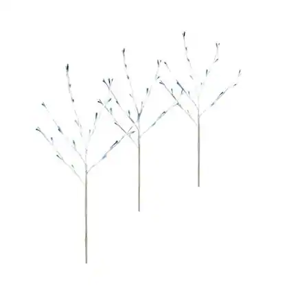 Front. Brite Star - Set of 3 Pre-Lit White Christmas Twig Tree Path Markers 30" - Twinkling Blue LED Mini Lights - White.