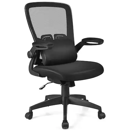 Front. Costway - Mesh Office Chair with Adjustable Height and Lumbar Support - Black.