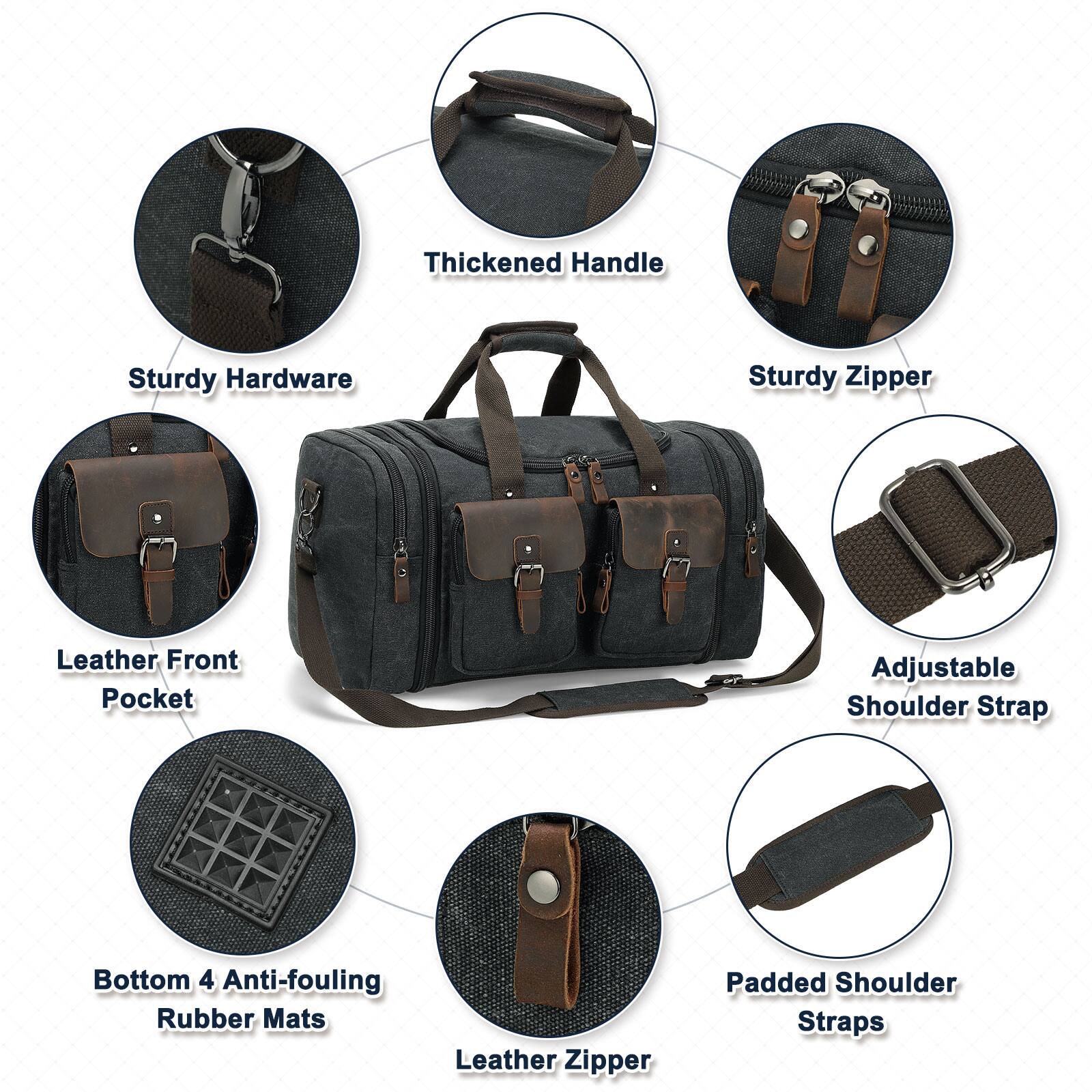 - Thickened Handle
- Sturdy Hardware
- Sturdy Zipper
- Leather Front Pocket
- Adjustable Shoulder Strap
- Bottom 4 Anti-fouling Rubber Mats
- Leather Zipper
- Padded Shoulder Straps
