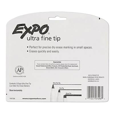 **EXPO ultra fine tip**

- Perfect for precise dry erase marking in small spaces.
- Erases quickly and easily.

**NCAU AP Conforms to AST 3-42%**

**Contents: 8 Expo Ultra Fine Tip Low Odor Dry Erase Markers**

**Store horizontally**

**Guarantee: If your product does not properly for replacement, return to Newell Rubbermaid Office Products, 2707 Butterfield Road, Oak Brook, Illinois 60523. Attach Consumer UNI Fine Tip For Chisel Tip.**

**Newell Rubbermaid Office Products**
**2707 Butterfield Road, Oak Brook, Illinois 60523**

**PRODUCT OF NEWELL RUBBERMOLD OFFICE PRODUCTS OAK BROOK IL 60525**

**ASSEMBLED IN CHINA**

**www.expomarkers.com**

**71661 07296 1**

**1879298**