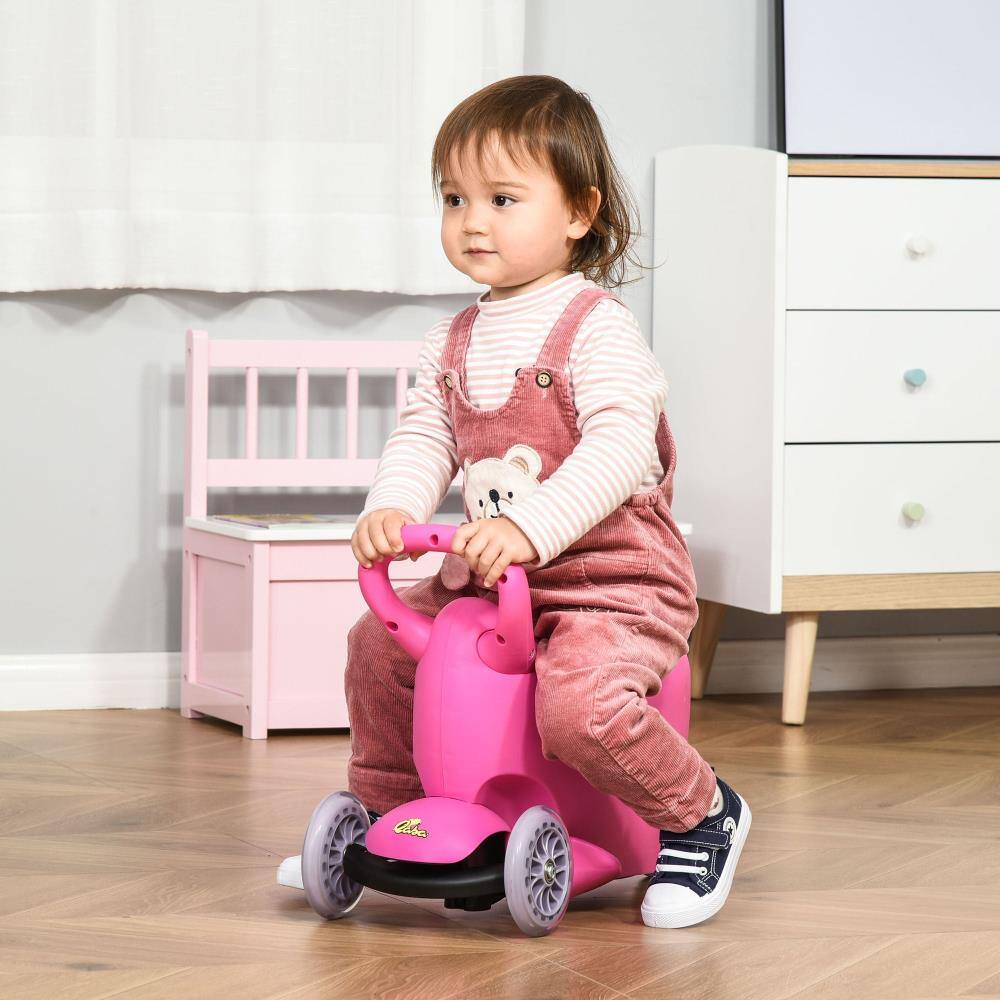 Angle. BreeBe - 3-in-1 Kids Ride On Push Car, Scooter & Sliding Walker with Adjustable Handlebar, 3 Wheels, Storage Seat for Ages 2-6 - Pink.