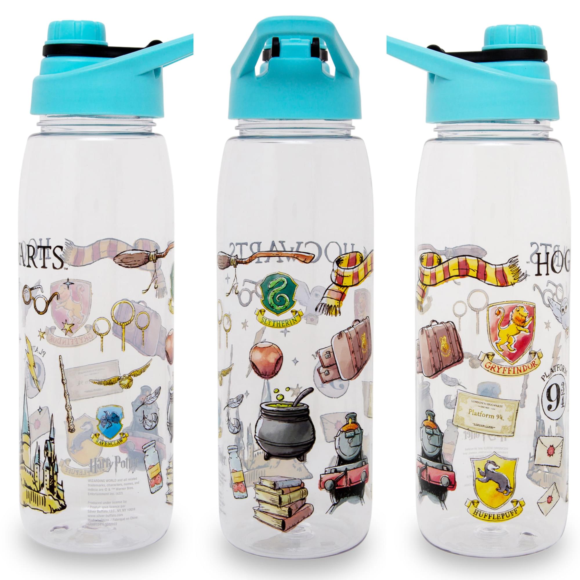 Sure, here is the corrected and grouped text from the image:

**Left Bottle:**
- ARTS
- Harry Potter
- Platform 9 3/4
- HUFFLEPUFF

**Middle Bottle:**
- HOGWARTS
- SLYTHERIN
- Platform 9 3/4

**Right Bottle:**
- HOGWARTS
- GRYFFINDOR
- Platform 9 3/4
- HUFFLEPUFF