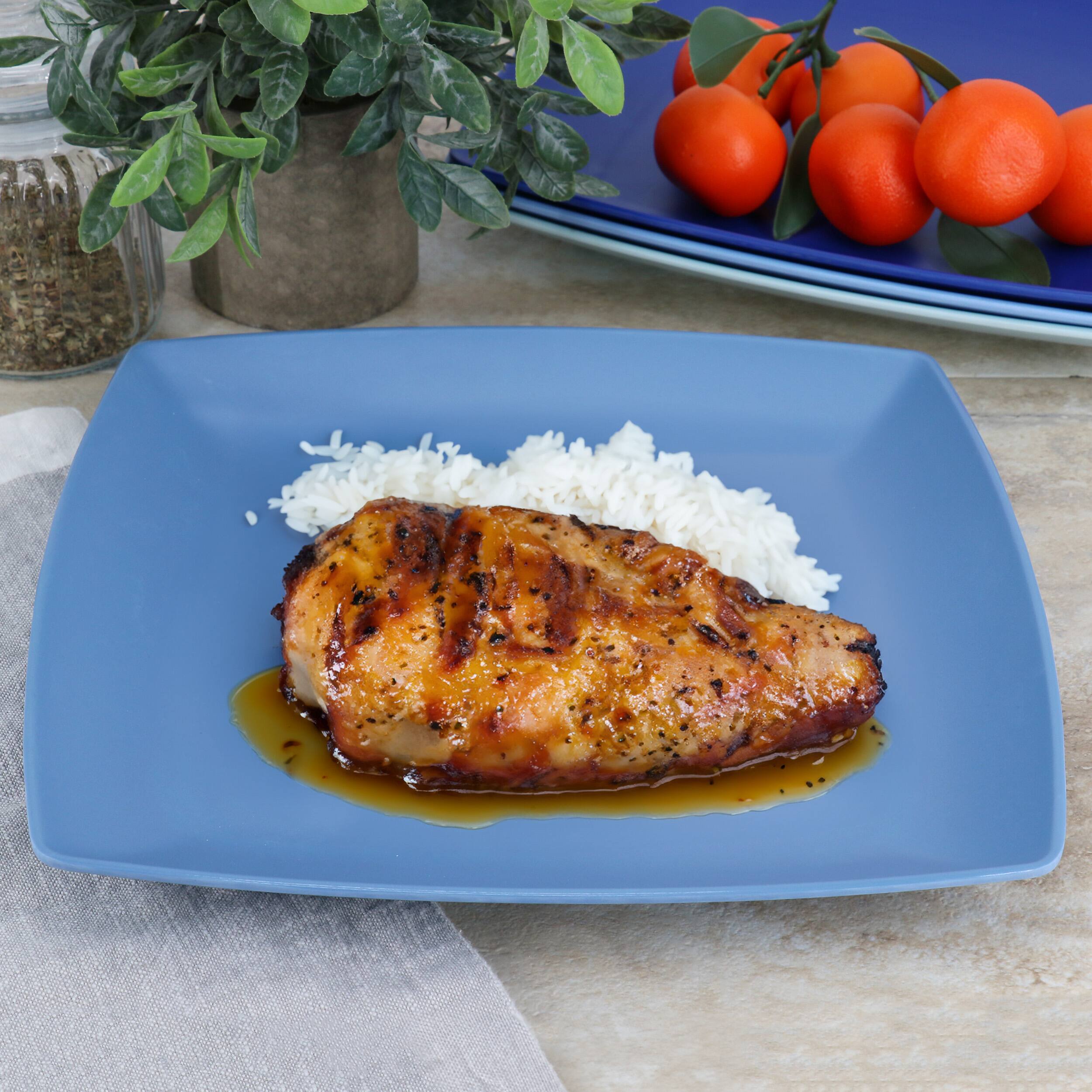 Alt View 4. Gibson - Gibson Home Grayson 4 Piece 10.5 Inch Square Melamine Dinner Plate Set in Assorted Blue - Blue.