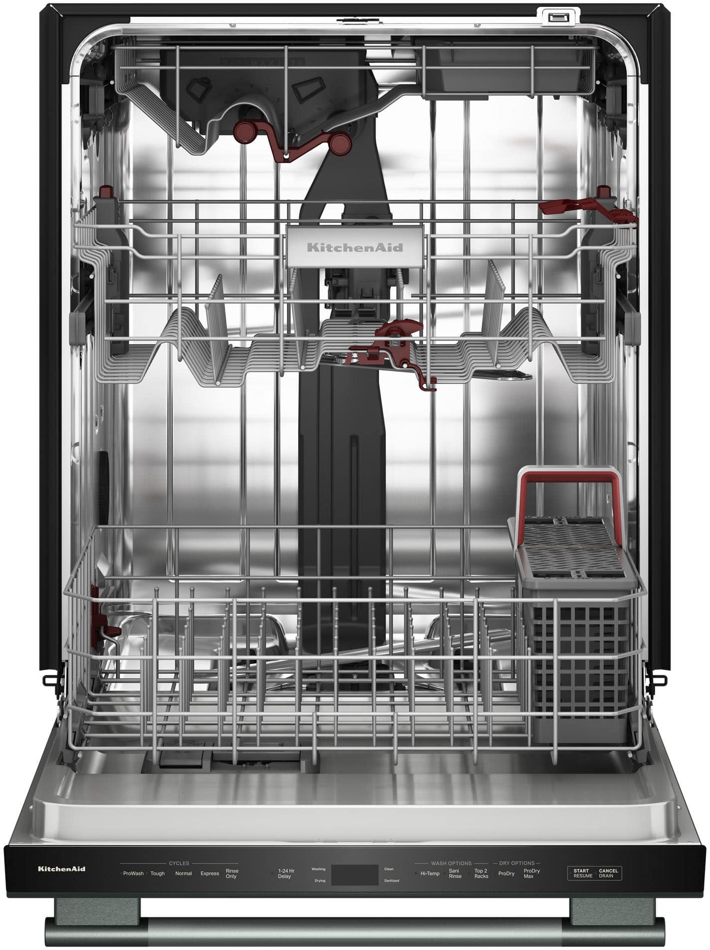 KitchenAid
CYCLES
- ProWash
- Tough
- Normal
- Express
- Rinse Only
WASH OPTIONS
- Hi-Temp
- Rinse
- 3-4Hr Delay
- Wash
- Dry
DRY OPTIONS
- ProDry
- Max Dry
START CANCEL RESUME DRAIN
KitchenAid