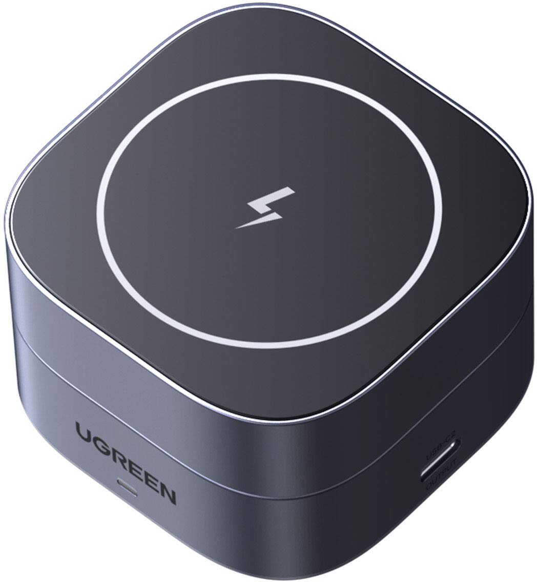 Alt View 4. UGREEN - MagFlow 2-in-1 Wireless Charger for iPhone 12-17 Series, AirPods, Compact Foldable Charging Station (No AC Adapter) - Black.