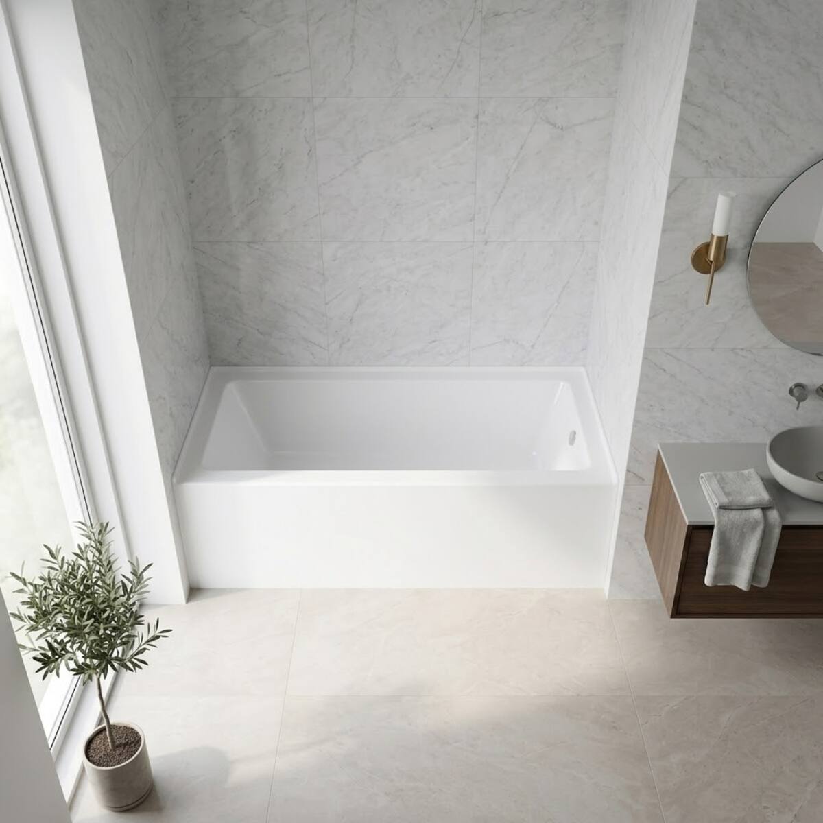 Alt View 1. Loheer - Loheer 60 x 32 Inch Acrylic Alcove Soaking Bathtub Right Drain White Anti Slip Bathroom Tub - Glossy White.
