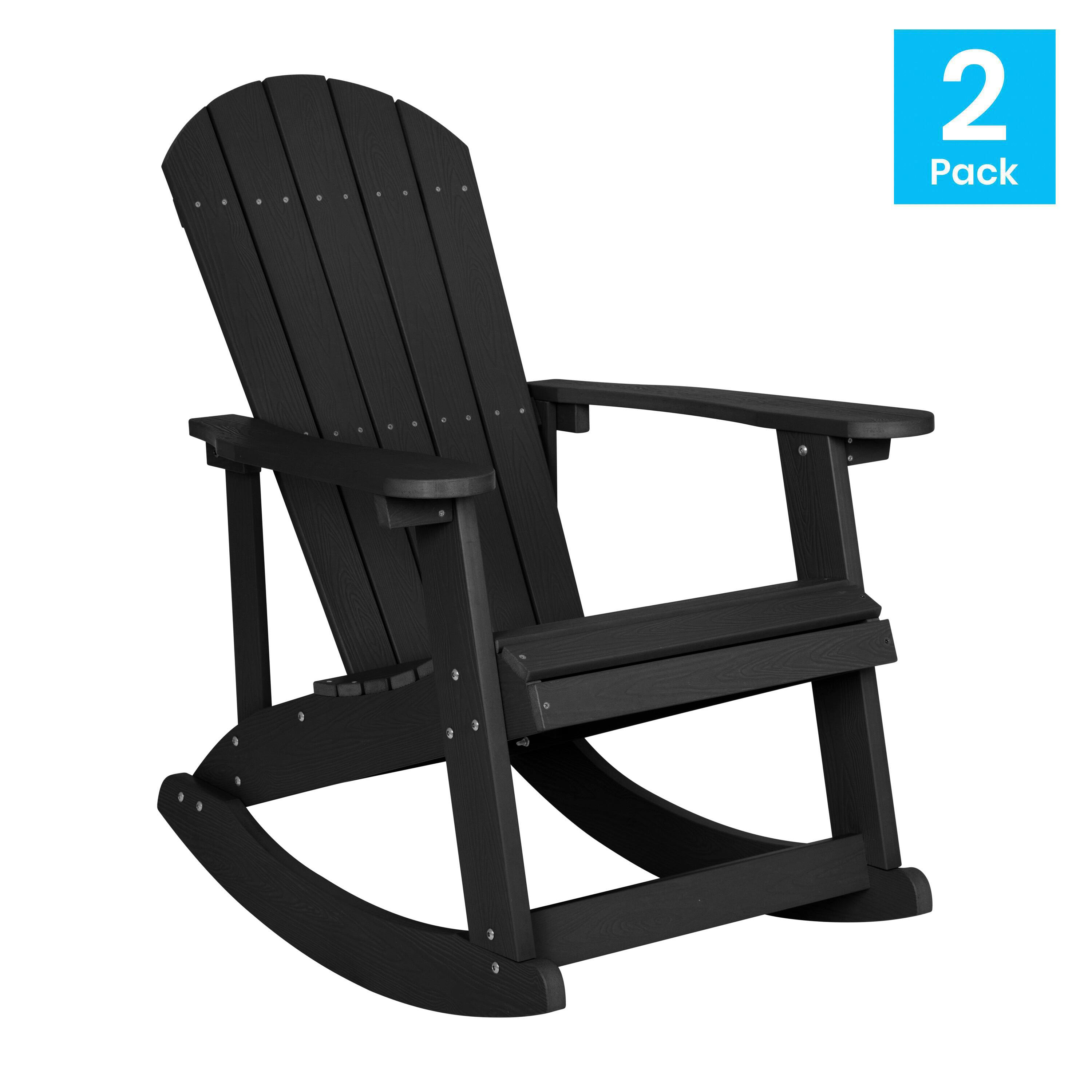 Alt View 1. Emma + Oliver - Set of 2 Marcy Classic All-Weather Poly Resin Rocking Adirondack Chairs with Stainless Steel Hardware for Year Round Use - Black.
