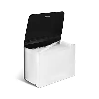 Front. Staples - Staples Moisture Resistant Plastic Accordion File, 13-Pocket, Letter Size, Black (TR51806) - Black.