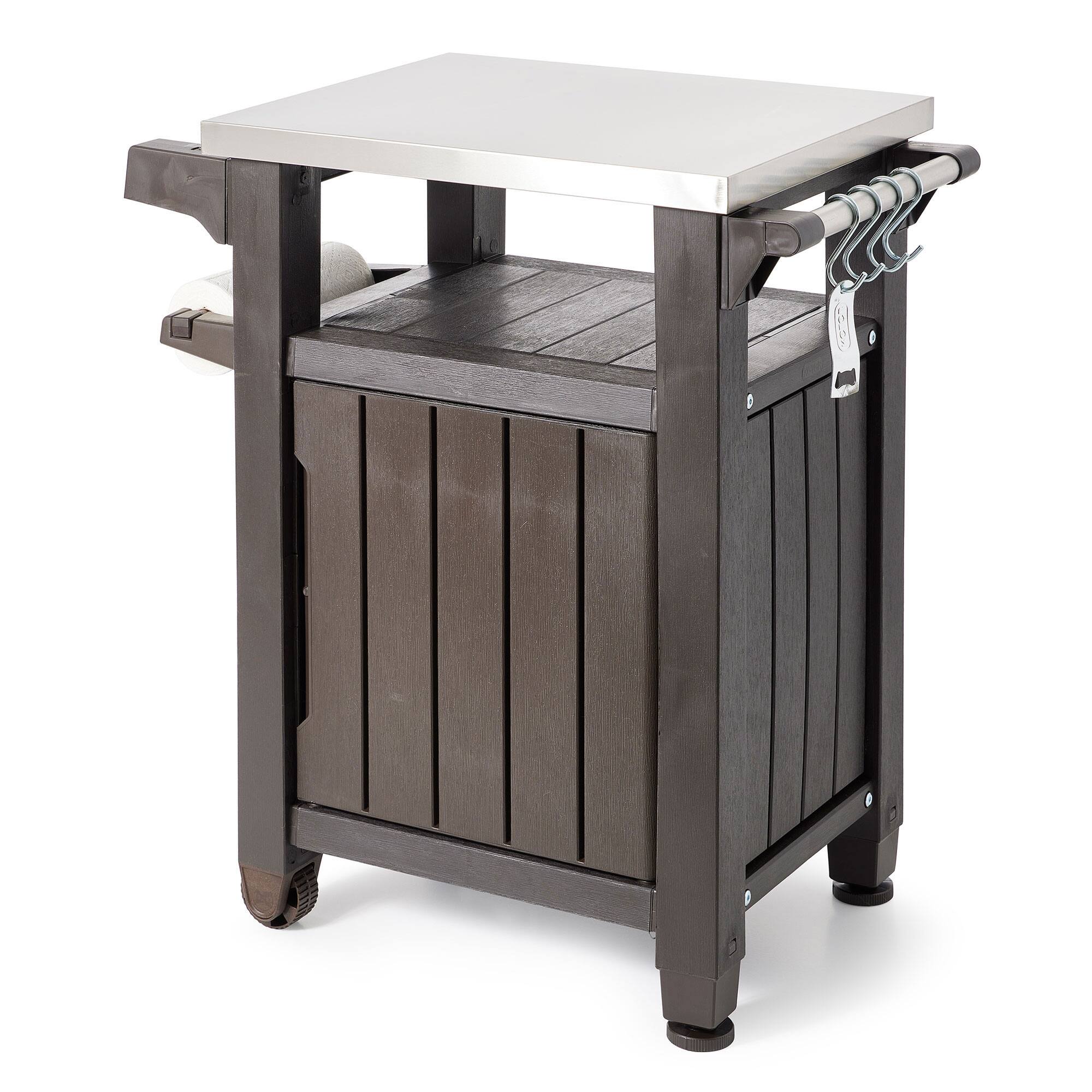 Alt View 1. Keter - Keter Unity 40 Gallon Stainless Steel Top Storage Grilling Bar Cart (Set of 2) - Brown.