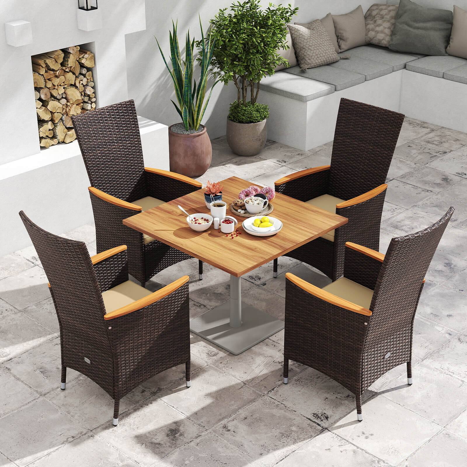Alt View 3. Costway - Costway Patio Rattan Chairs Set of 4 with High Backrest & Acacia Wood Armrests, Cushion - Black,Gray.
