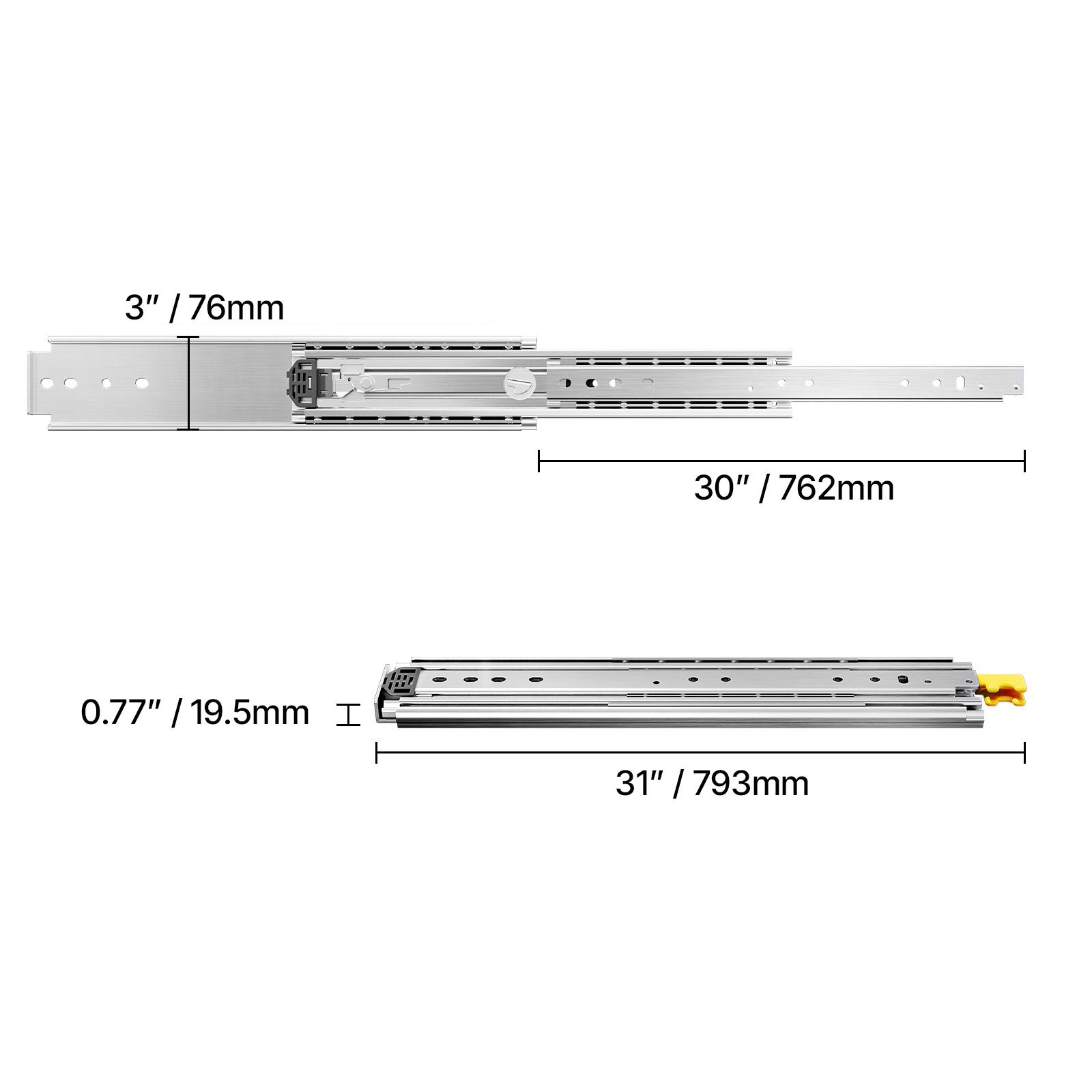 3" / 76mm  
30" / 762mm  
0.77" / 19.5mm  
31" / 793mm