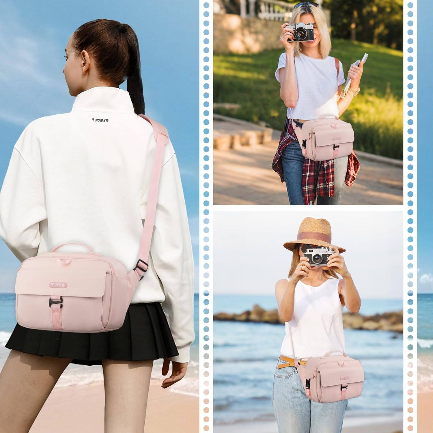 Alt View 2. mosiso - Camera Shoulder Bag for DSLR, SLR & Mirrorless Cameras, Padded Crossbody Sling Case with Rain Cover - Pink.