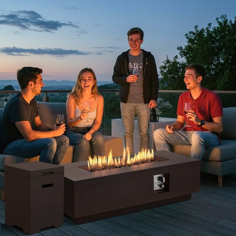 Alt View 7. U-HOMY - Rectangle Propane Fire Pit Table – Outdoor Heater for Patio, Backyard & Deck - Brown.
