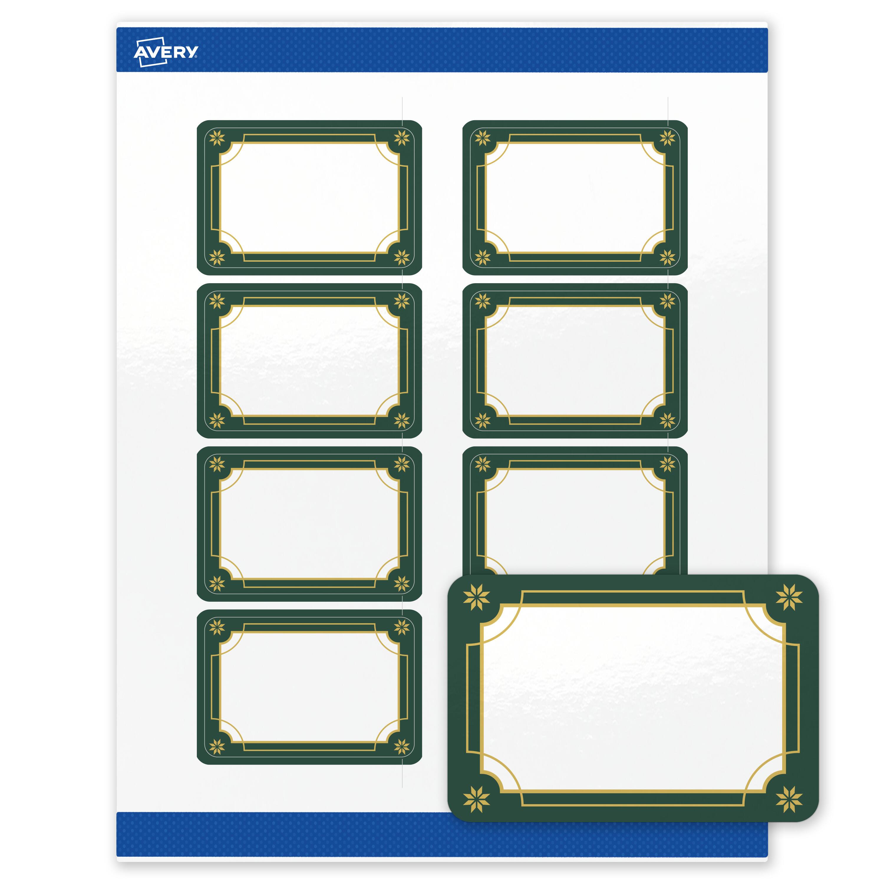 Front. Avery - Avery® Labels, 2" x 3", Gold-Green Border, Glossy, 80ct - White.